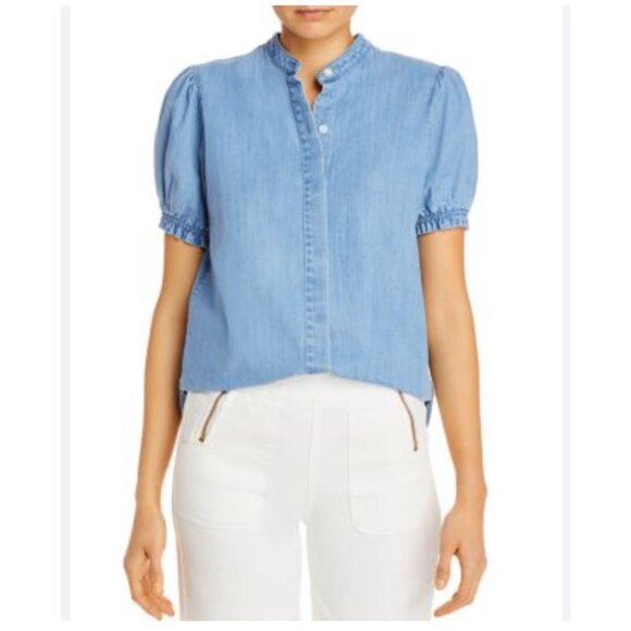 Frame Chambray Puff Sleeve Button Up Shirt Womens Small Denim Short Sle LWSh1926 - Picture 1 of 5